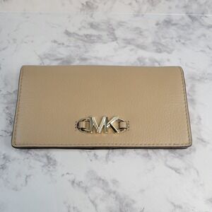 Michael Kors Parker Slim Flap Wallet Tan Beige Pebbled Leather